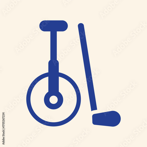 Iconic unicycle and hockey stick set for sports and entertainment graphics