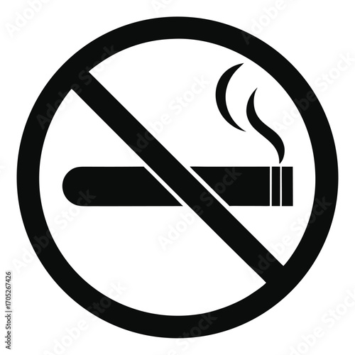 Black No Smoking Icon with Smoke Effect on White Background Keywords: no smoking, cigarette, prohibition, forbidden, ban, sign, symbol, icon, health, unhealthy, danger, warning, alert, stop