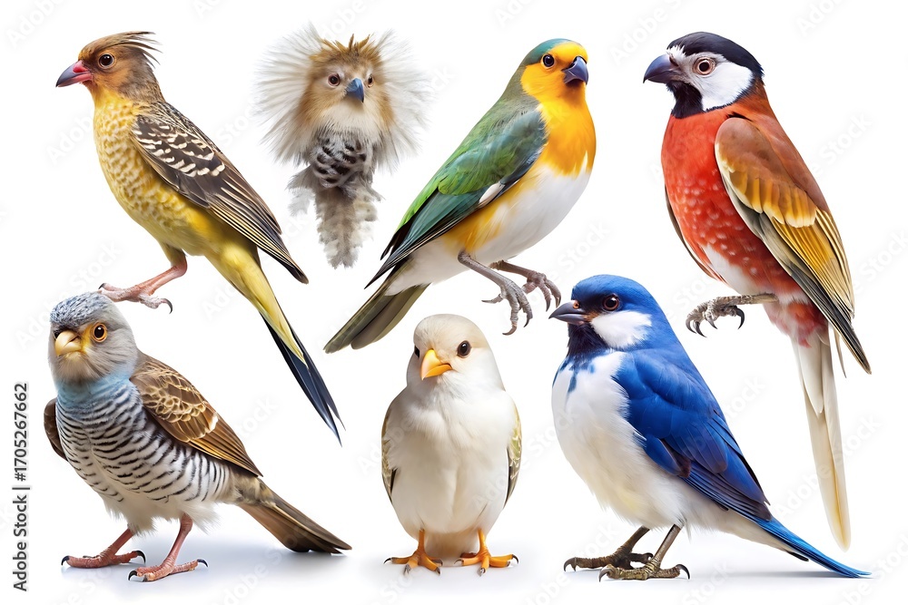 Fototapeta premium Group of birds with different colors and sizes