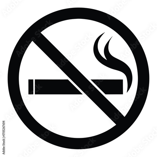 Black No Smoking Sign with Cigarette and Smoke on White Background smoking prohibition forbidden