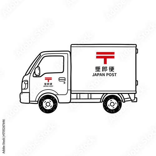 Simple line drawing of a Japan Post delivery truck, side view.