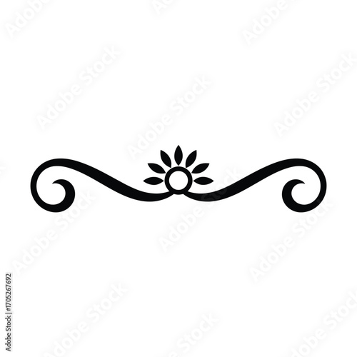 Elegant black flourish with a central sunburst ornament