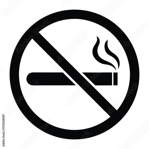 Black no smoking symbol with cigarette and smoke on a white background prohibition