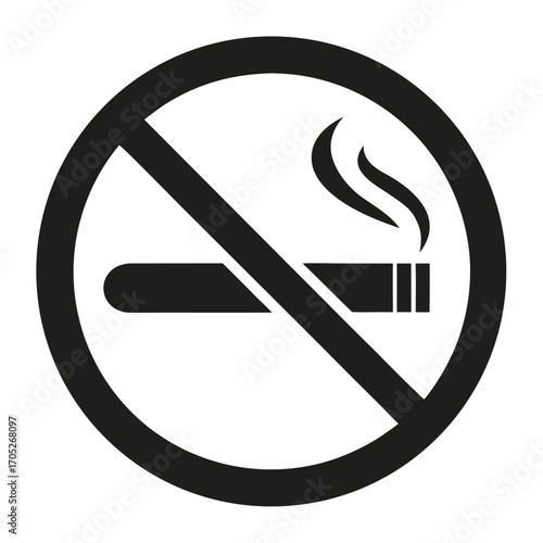 Black no smoking symbol with cigarette and smoke on a white background prohibition