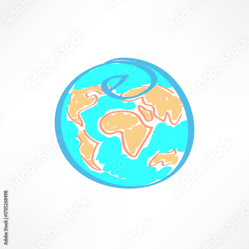 Artistic representation of the Earth showing continents detailed in warm colors and a blue ocean backdrop
