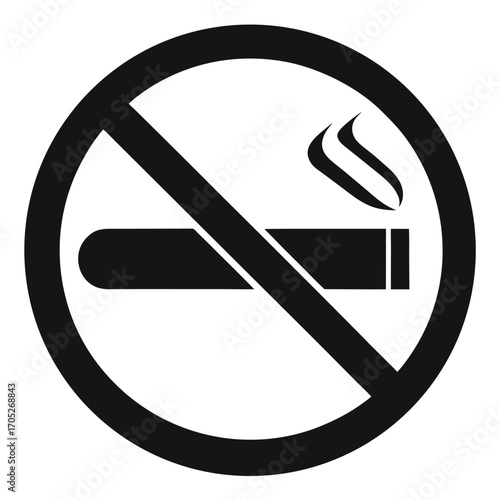 Black No Smoking Symbol with Smoke Wisps on White Background Keywords: no smoking, cigarette, prohibition, forbidden, ban, sign, symbol, icon, health, unhealthy, danger, warning, alert, stop