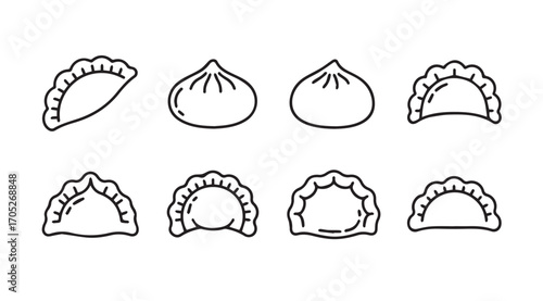 Collection of various dumplings and buns in a clean line art silhouette style
