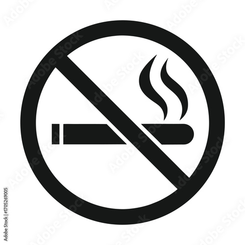 Black Prohibition Symbol for No Smoking with Cigarette and Smoke on White Background smoking ban