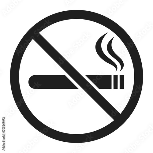 Gray no smoking symbol with cigarette and smoke on a white background prohibition