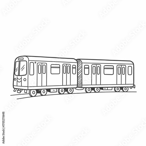 Simple line drawing of a subway train, side view, showing multiple cars.
