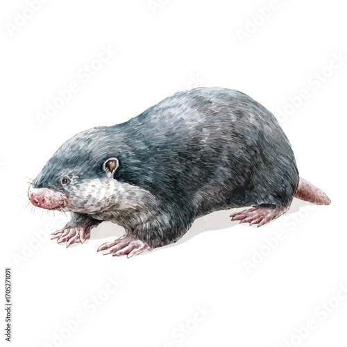 watercolor of Mole, vector, isolated on a white background.