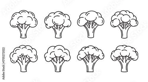 Collection of stylized broccoli florets in a simple silhouette style