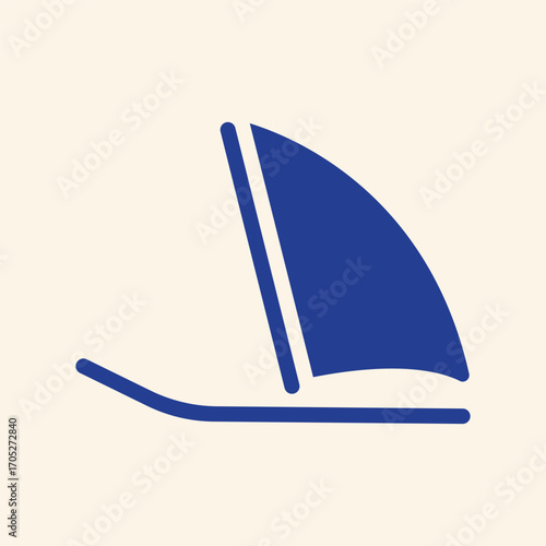 Modern minimalist blue sailboat icon on cream background, clean design for travel and leisure