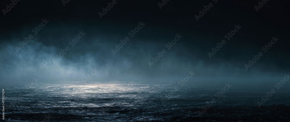 Obraz premium Mystical Ocean Scene with Fog and Dark Water.