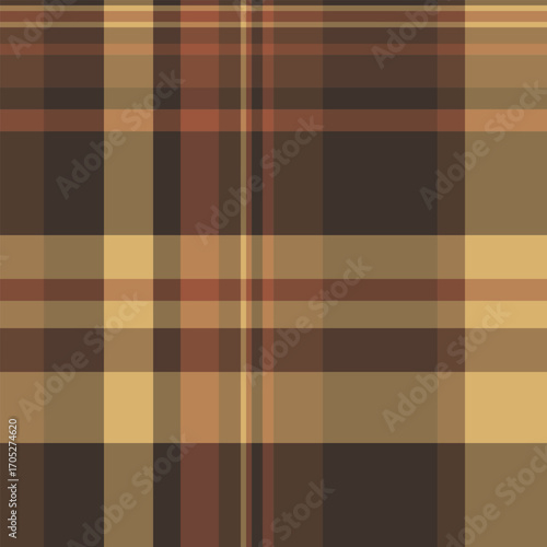 Single fabric plaid textile, softness texture tartan background. Symmetry check pattern vector seamless in orange and amber colors.
