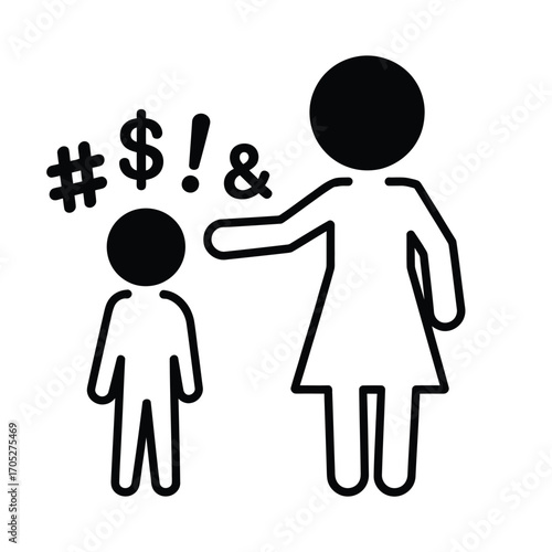 Adult scolding child with profanity symbols