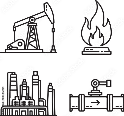 Oil and Gas Industry Industrial Line Icons Set