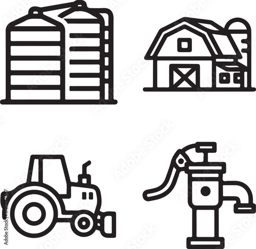 Outline Icons of Farming and Agriculture Elements