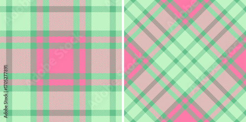 Festive plaid patterns feature pastel green and pink hues. Perfect for seasonal designs, textiles, or vibrant backgrounds with a touch of tradition.