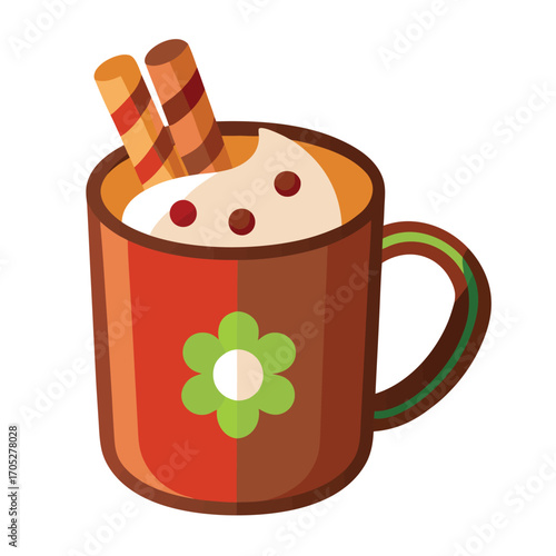 Cozy hot chocolate with whipped cream and wafer sticks
