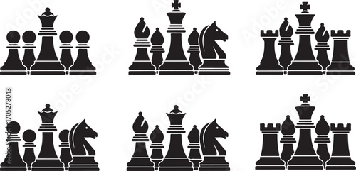 Black Chess Pieces Icon Set for Strategy Game Concepts