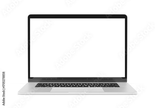 Modern laptop computer screen isolated on transparent background with shadows. 3D rendering