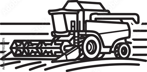 Outline Illustration of a Combine Harvester Working in a Field