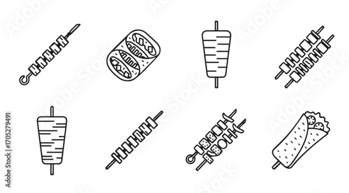 Collection of delicious food skewers and wraps silhouette