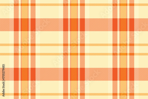 Jersey plaid background tartan, romantic check texture vector. Suit textile seamless pattern fabric in orange and light colors.