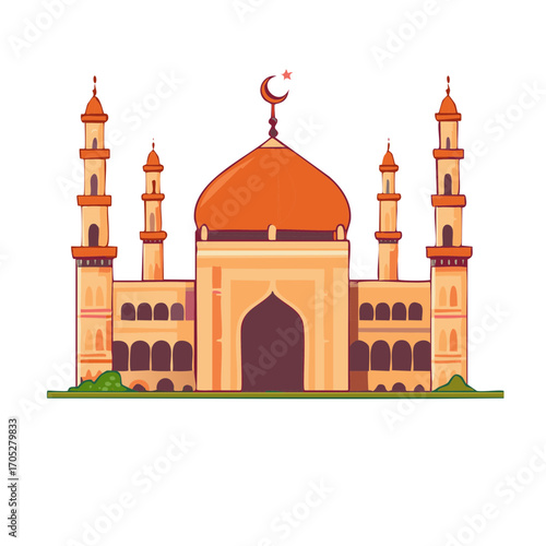 Orange Mosque Minarets Crescent and Star Islamic Architecture Illustration