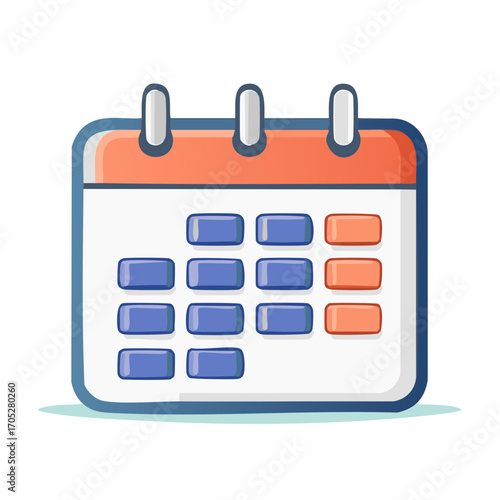 Stylized flat calendar icon with orange details highlighting upcoming week