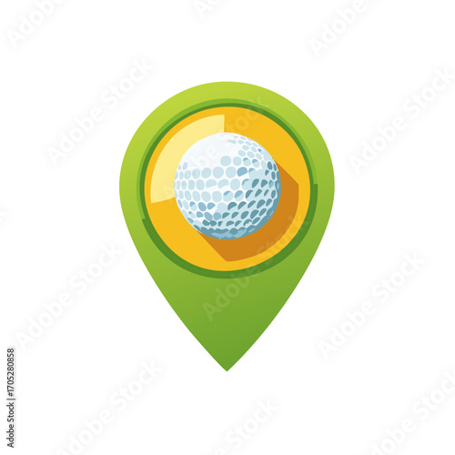 Golf ball icon with location marker, sport, vector illustration.