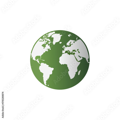 Illustration of Green Earth Globe Showing Continents, Nature Preservation and Environmental Awareness