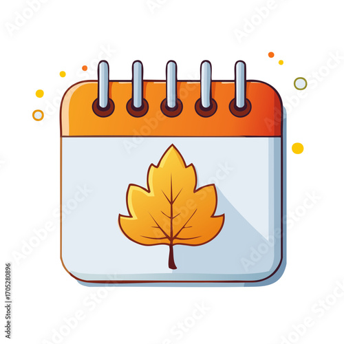 Autumn Calendar Page Featuring an Isolated Golden Leaf Symbolizing Fall Season