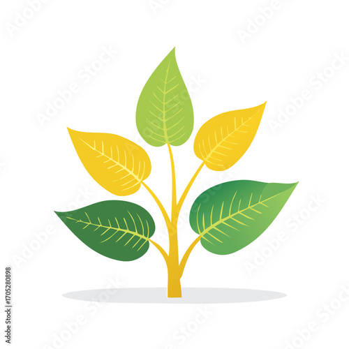 Vibrant Plant Illustration Featuring Green Yellow Leaves and Branches