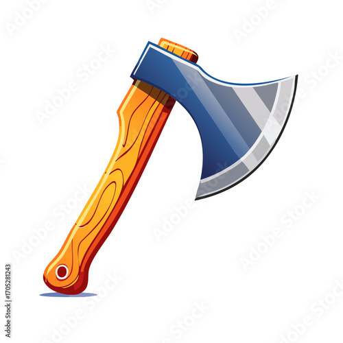Cartoon Style Lumberjack's Axe with Sharp Blade and Polished Wooden Handle for Felling Trees and Working Timber