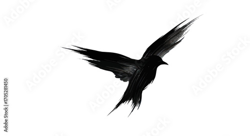 Abstract depiction of a soaring bird captured with broad brushstrokes and bold contrast