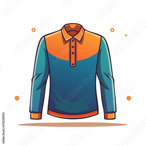 Long sleeved polo shirt illustration, colorful cartoon vector garment top with buttons, casual apparel, design element