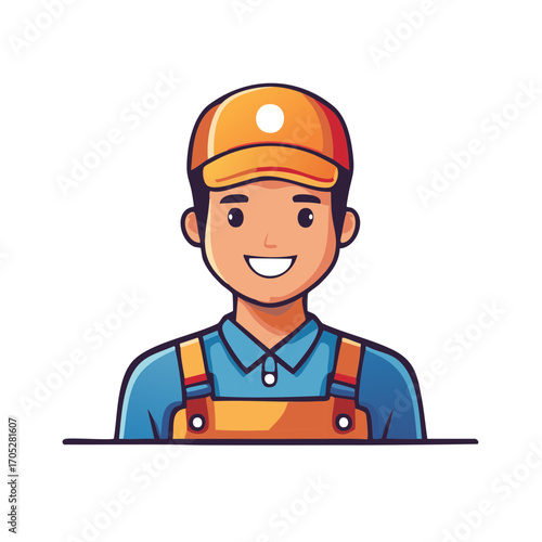 Smiling male technician wearing work clothes and a cap with a friendly expression