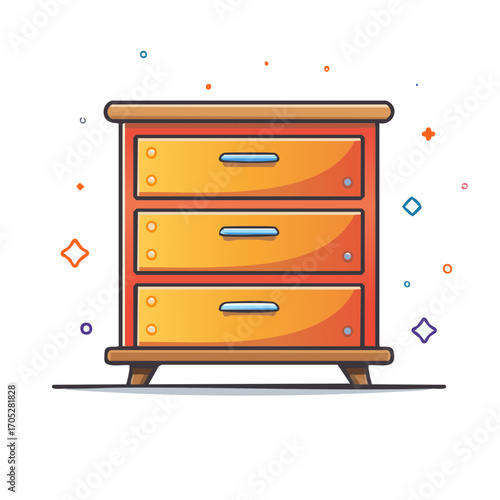 Three Drawer Chest of Drawers Furniture Cartoon Illustration