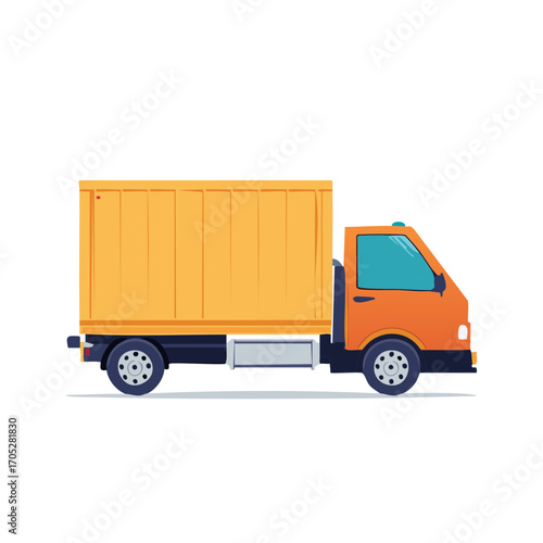 Illustration of an orange delivery truck with a yellow container