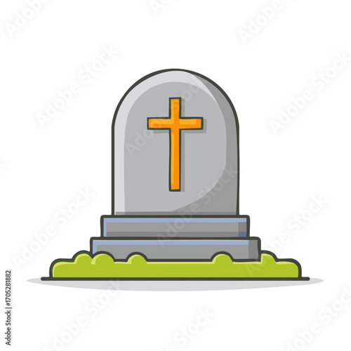 Simple Tombstone With Christian Cross Symbol Illustration