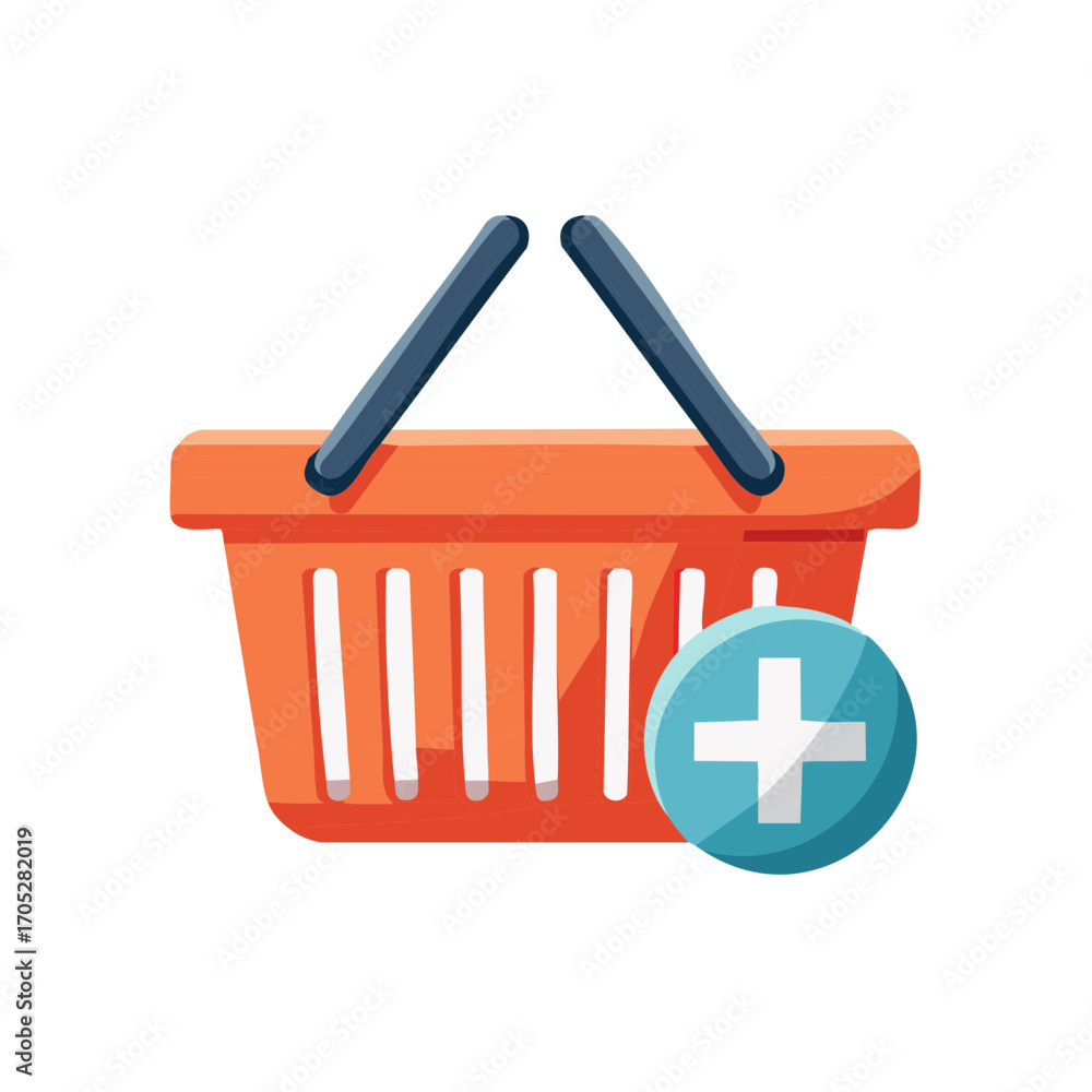 Fototapeta premium Orange Shopping Basket with Add New Sign for Online Retail or E-commerce