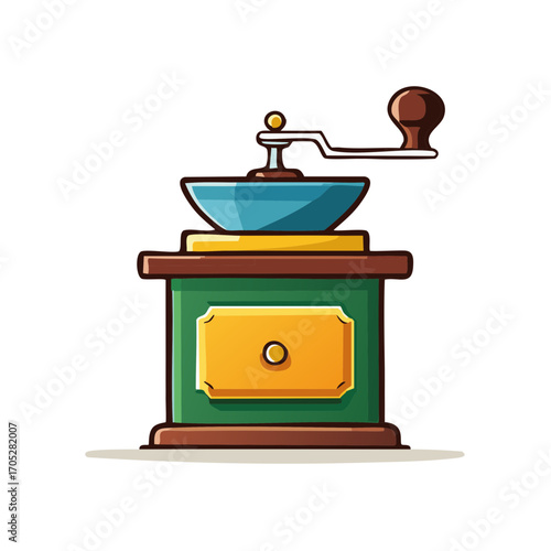 Vibrant manual coffee grinder illustration with classic design for grinding beans