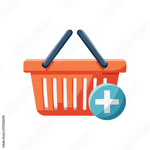 Orange Shopping Basket with Add New Sign for Online Retail or E-commerce