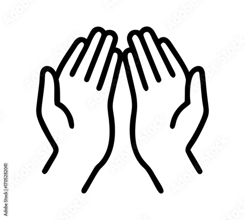 Simple black line drawing of two hands with palms up