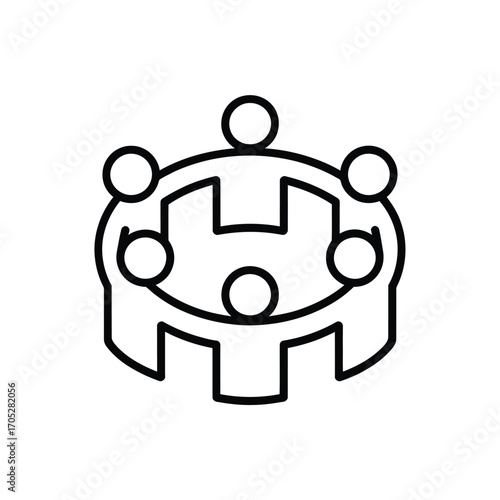 Simple line art icon of people sitting around a round table