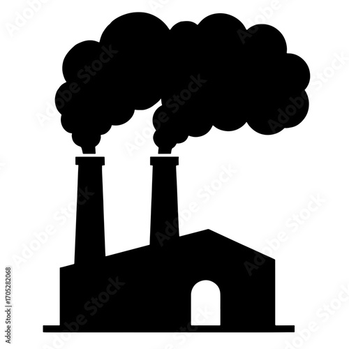 black silhouette of a factory emitting thick smoke