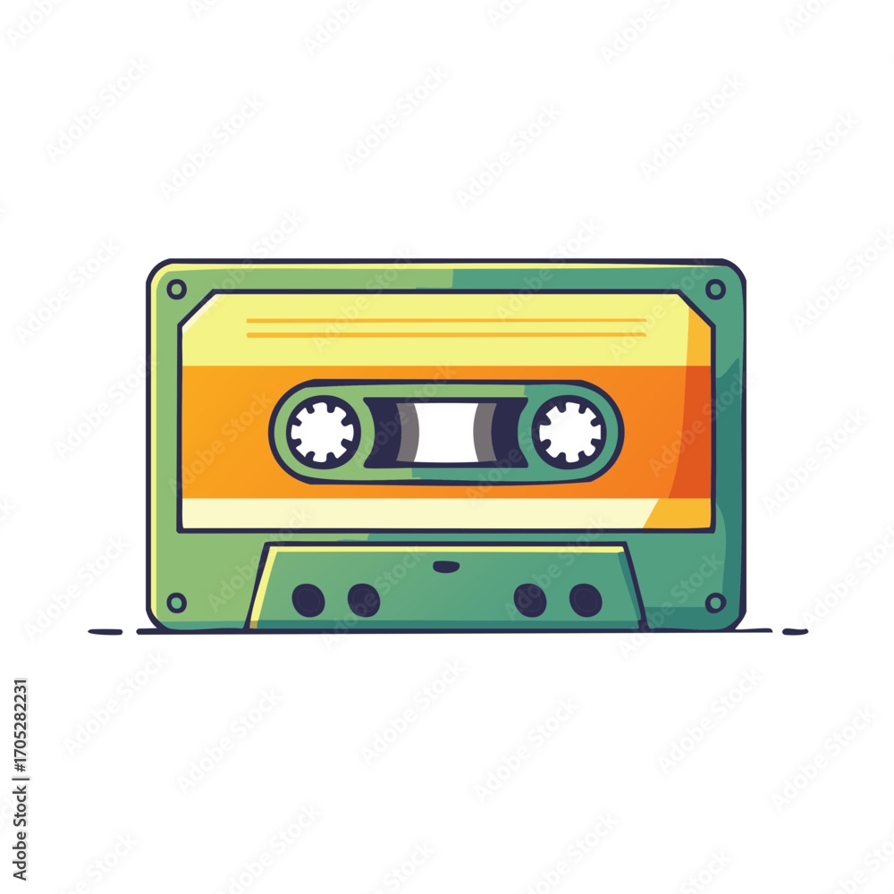 Obraz premium Retro cassette tape with orange and yellow label and green casing