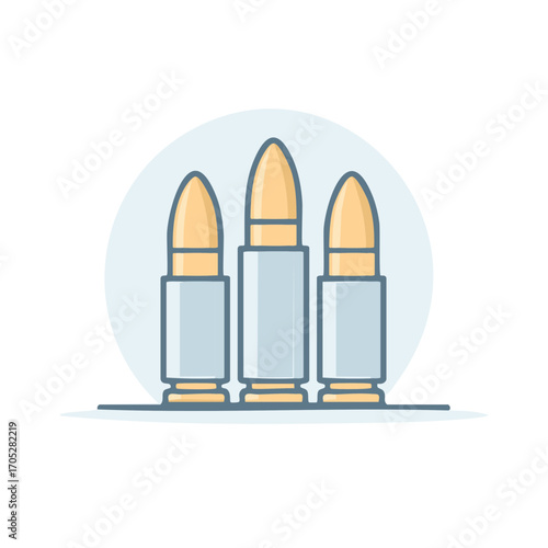 Three stylized cartridges lined up on a surface with a soft blue circular background